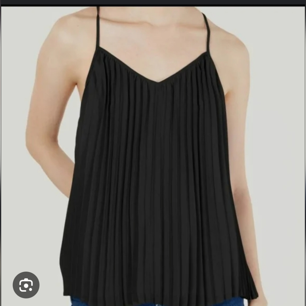 Womens Like-New Express Elegant Black Pleated Tank Top Shirt Spaghetti Strap
